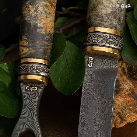Авторский кинжал "Хиршфангер" с ножом "Финка" № 38449 - мастера Златоуста