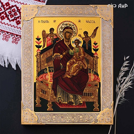 Икона Божией Матери Всецарица (Пантанасса) в окладе и киоте (ручная работа) № 39149 - мастера Златоуста