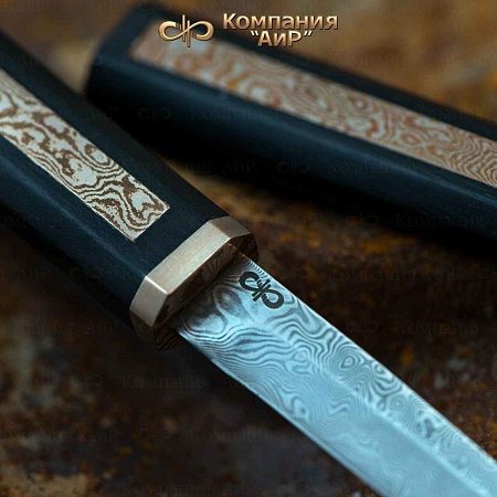 Офисный нож ручной работы (граб, мокуме гане), дамасская сталь ZDI-1016 - мастера Златоуста