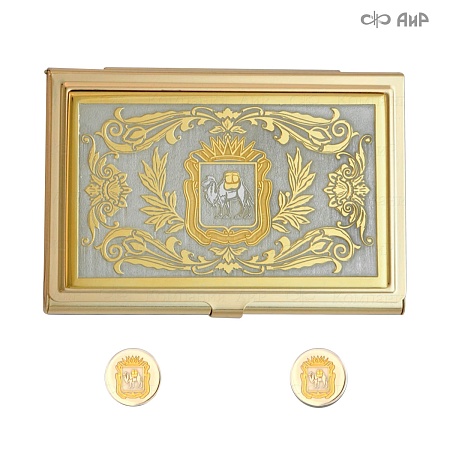 Набор: визитница карманная, запонки с гербом Челябинской области № 36034-36037 - мастера Златоуста