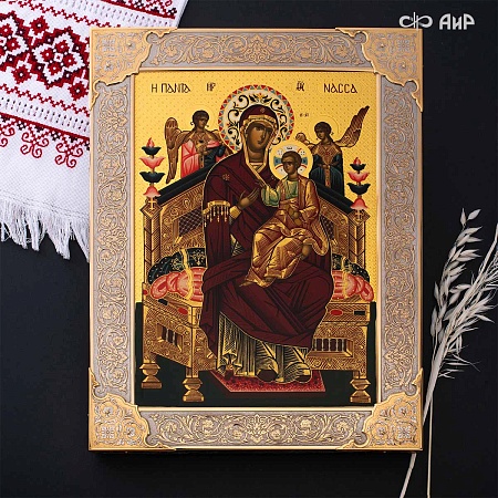 Икона Божией Матери Всецарица (Пантанасса) в окладе и киоте (ручная работа) № 39149 - мастера Златоуста