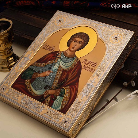  Икона в окладе Святой великомученик Георгий Победоносец (ручная работа) № 39177 - мастера Златоуста