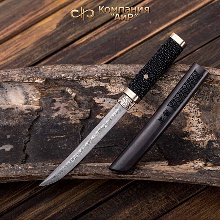 Авторский айкути (ZDI-1016, кожа ската черная, граб, фути, хабаки и касира мокуме гане) - мастера Златоуста