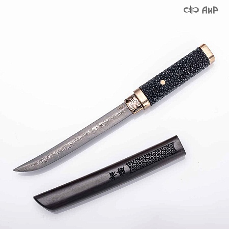Авторский айкути (ZDI-1016, кожа ската черная, граб, фути, хабаки и касира мокуме гане) - мастера Златоуста