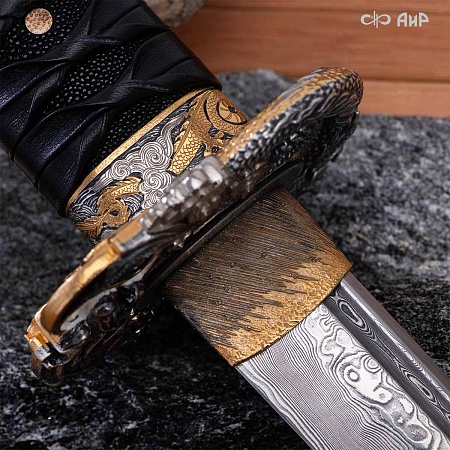  Вакидзаси Золотой дракон ручной работы № 39252 - от мастеров Златоуста