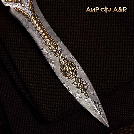  Авторский нож Сигара COHIBA из дамасской стали ZDI-1016 (ореховый кап) - мастера Златоуста