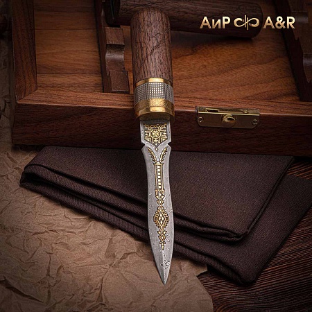 Авторский нож "Сигара COHIBA" из дамасской стали ZDI-1016 (ореховый кап) - мастера Златоуста