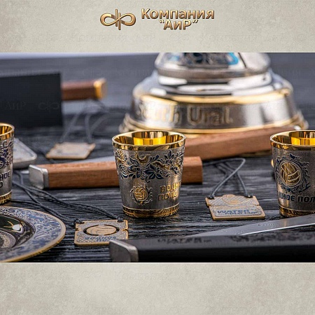 Набор сувенирных стопок "Водное поло" (ручная работа) № 35908, 35909, 35910 - мастера Златоуста