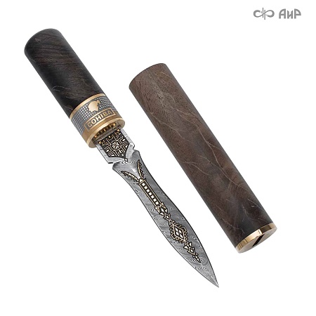 Авторский нож Сигара COHIBA из дамасской стали ZDI-1016 (стабилизированный ореховый кап) - мастера Златоуста