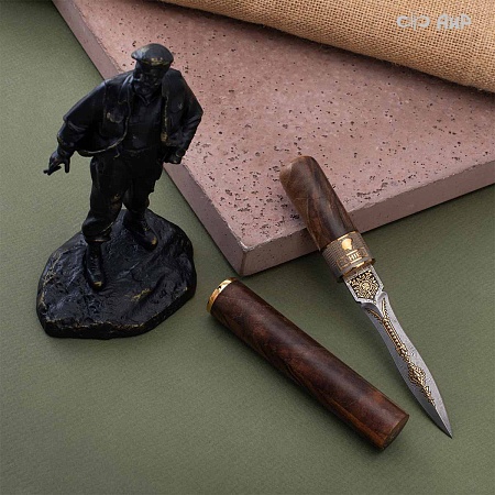  Авторский нож Сигара COHIBA из дамасской стали ZDI-1016 (ореховый кап) - мастера Златоуста