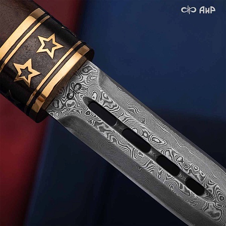  Авторский нож Сигара из дамасской стали ZDI-1016 (ореховый кап, золото, черный никель) - мастера Златоуста