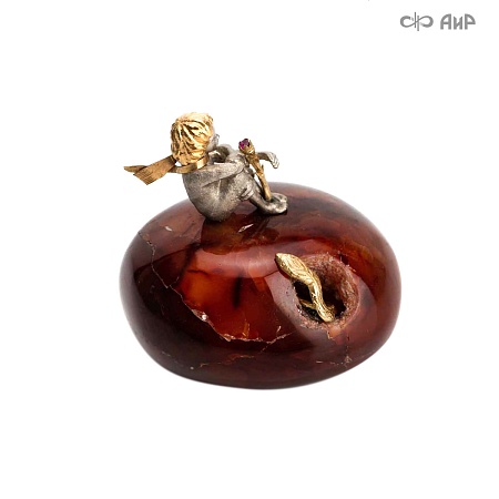 Авторский сувенир Маленький принц с розой и змея на камне (сердолик с жеодой) - мастера Златоуста
