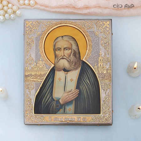  Икона в окладе Преподобный Серафим Саровский (ручная работа) № 39189 - мастера Златоуста