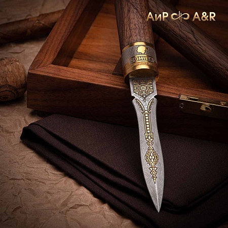 Авторский нож "Сигара COHIBA" из дамасской стали ZDI-1016 (ореховый кап) - мастера Златоуста