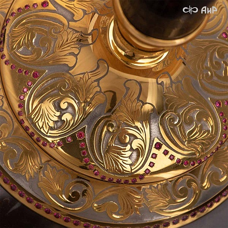 Подсвечник из яшмы Золотой камертон ручной работы № 0028-2 - мастера Златоуста
