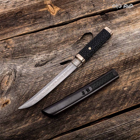 Авторский айкути (ZDI-1016, кожа ската черная, граб, фути, хабаки и касира мокуме гане) - мастера Златоуста