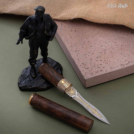  Авторский нож Сигара COHIBA из дамасской стали ZDI-1016 (ореховый кап) - мастера Златоуста