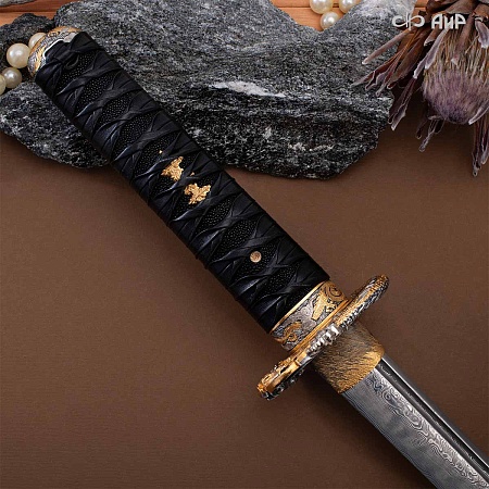  Вакидзаси Золотой дракон ручной работы № 39252 - от мастеров Златоуста