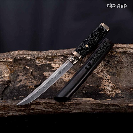 Авторский айкути (ZDI-1016, кожа ската черная, граб, фути, хабаки и касира мокуме гане) - мастера Златоуста