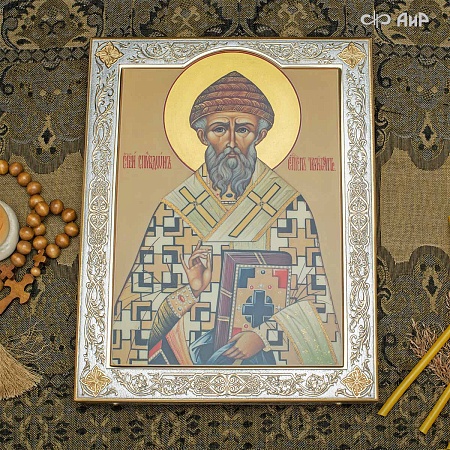 Икона в окладе Святой Спиридон Тримифунтский (ручная работа) № 37832 - мастера Златоуста