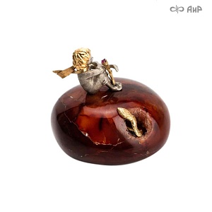  Авторский сувенир "Маленький принц с розой и змея" на камне (сердолик с жеодой) - мастера Златоуста
