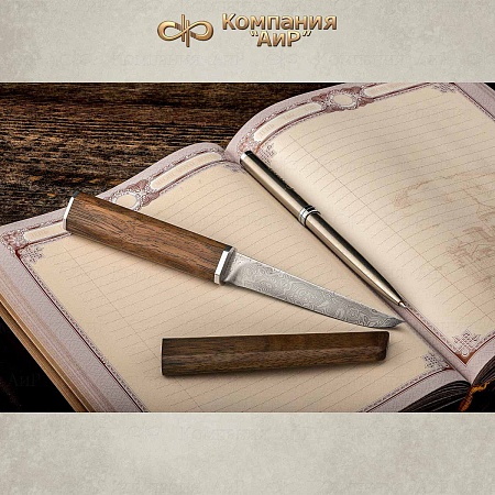  Офисный нож ручной работы (орех), дамасская сталь ZDI-1016 - мастера Златоуста