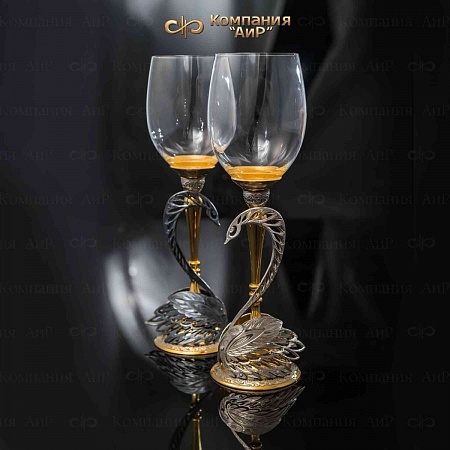 Авторский свадебный набор для шампанского "Лебединый вальс" № 32747 - мастера Златоуста