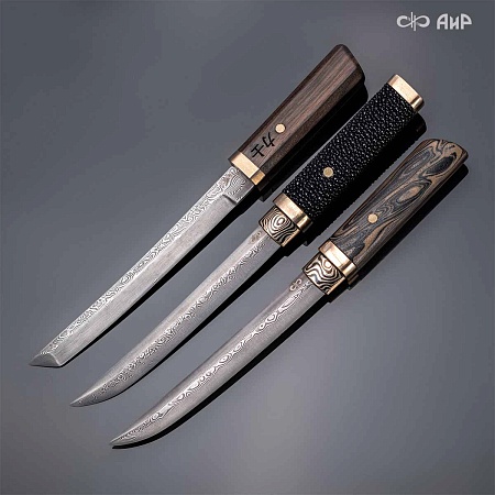 Авторский айкути (ZDI-1016, кожа ската черная, граб, фути, хабаки и касира мокуме гане) - мастера Златоуста