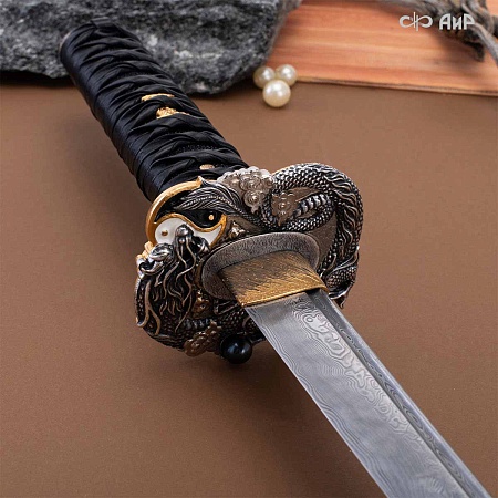  Вакидзаси Золотой дракон ручной работы № 39252 - от мастеров Златоуста