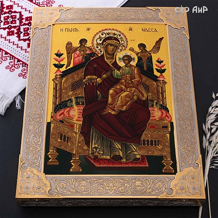 Икона Божией Матери Всецарица (Пантанасса) в окладе и киоте (ручная работа) № 39149 - мастера Златоуста