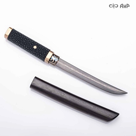 Авторский айкути (ZDI-1016, кожа ската черная, граб, фути, хабаки и касира мокуме гане) - мастера Златоуста