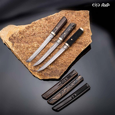 Авторский айкути (ZDI-1016, кожа ската черная, граб, фути, хабаки и касира мокуме гане) - мастера Златоуста